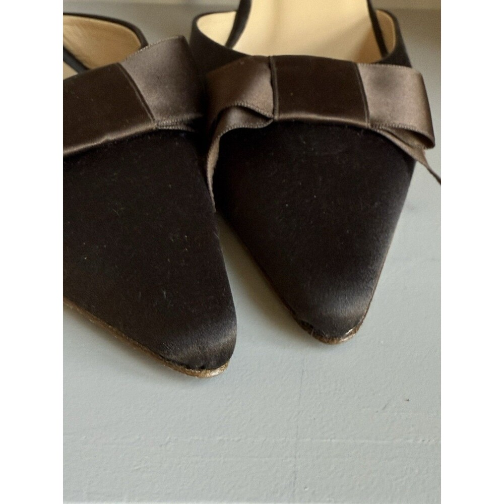 J Crew Satin Sling Back Kitten Heels Brown Bow 9.5 - Picture 8 of 8